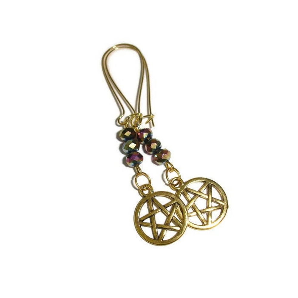 Antique Goldtone Pentagram Earrings